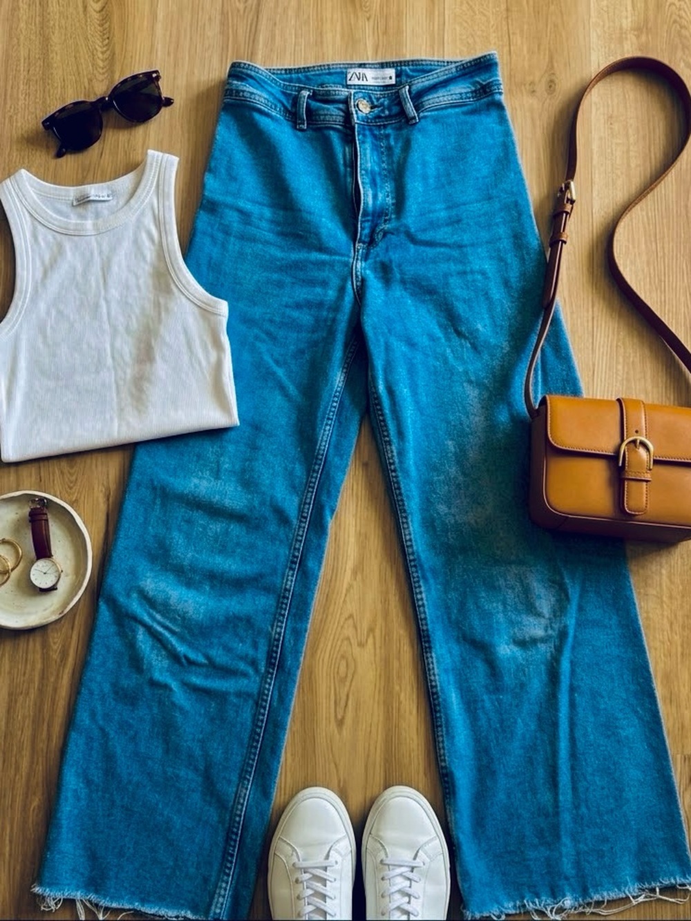 ZARA High-Rise Wide-Leg Jeans in Blue size 4